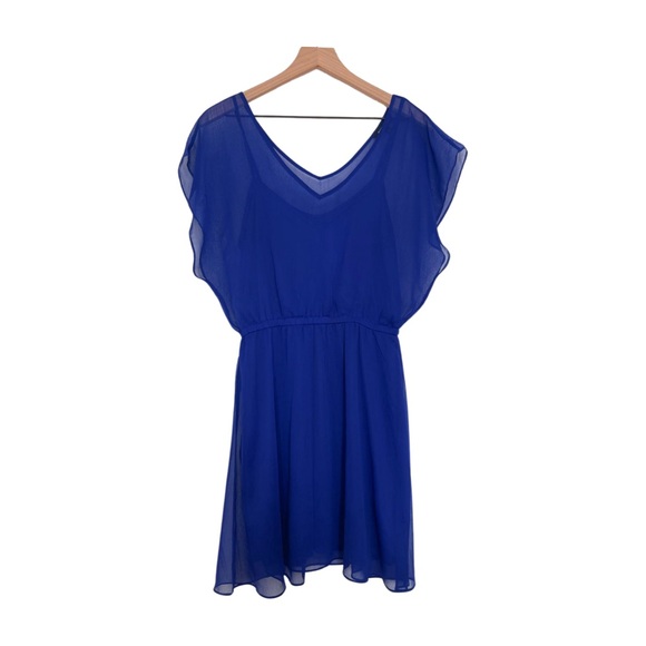 Express V Neck Cinched Waist Overlay Mini Dress. Size Medium - Picture 3 of 6